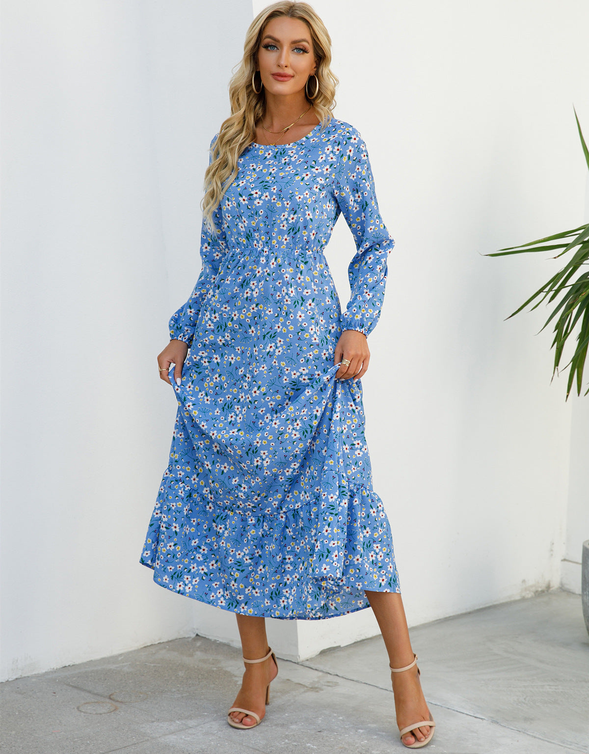 Stokrotka | Sukienka Maxi w Drobne Kwiaty