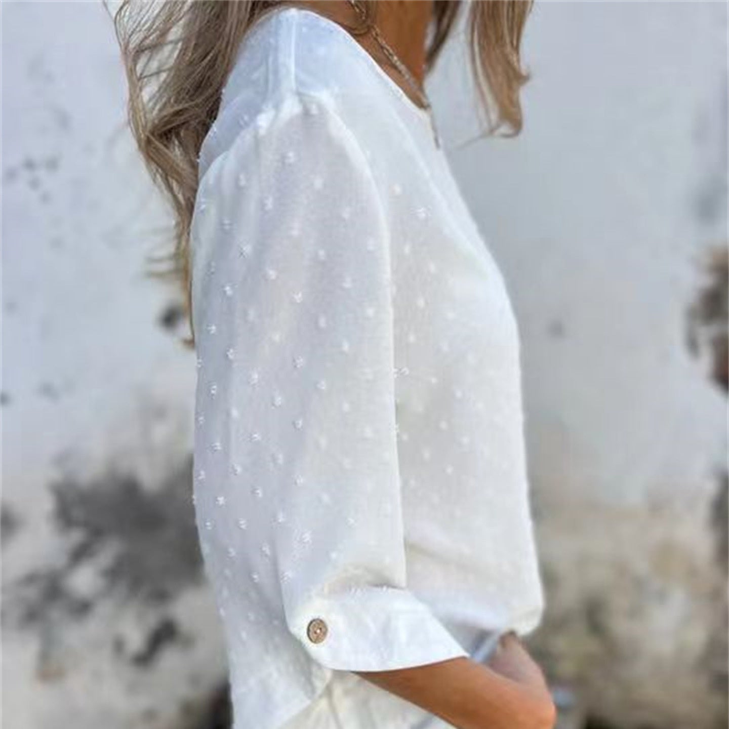 Top żakardowy z okrągłym dekoltem