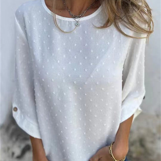 Top żakardowy z okrągłym dekoltem