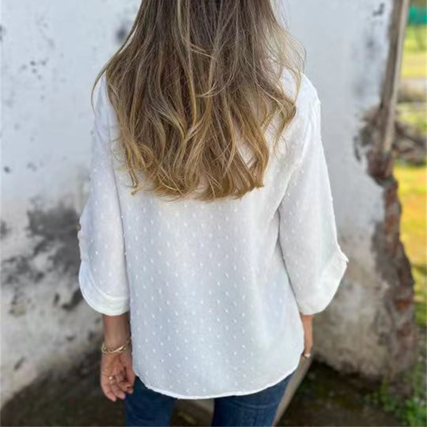 Top żakardowy z okrągłym dekoltem